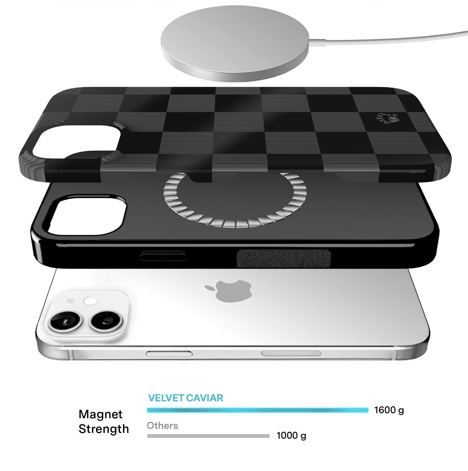 VELVET CAVIAR for iPhone 12 Mini Case Black Checkered - Compatible with MagSafe - Cute Protective Cases for Women for Women - Black Grey Checkerboard