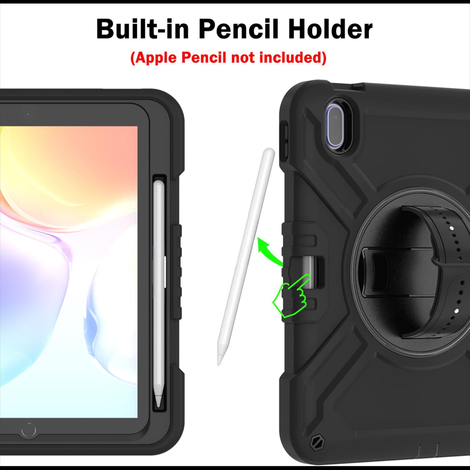 Case for iPad 11th Generation 2025 11-inch/10th Generation 2022 10.9-inch, Heavy Duty Military Grade Shockproof Rugged Protective Cover with Built-in Stand/Pencil Holder Shoulder Strap, Black