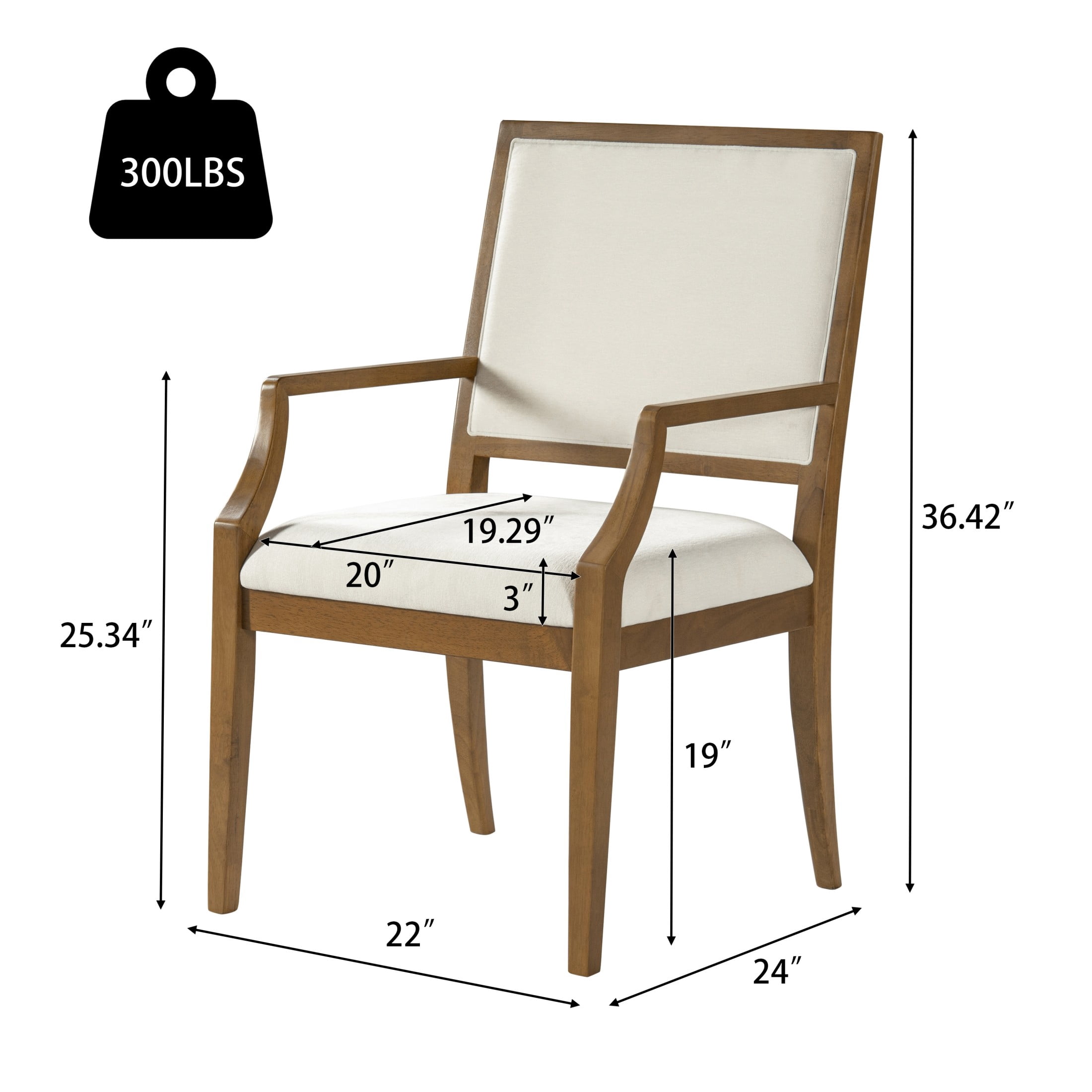 Christopher Knight Home Modern Upholstered Arm Dining Chairs, Rubberwood Frame, Beige+Walnut, Set of 6