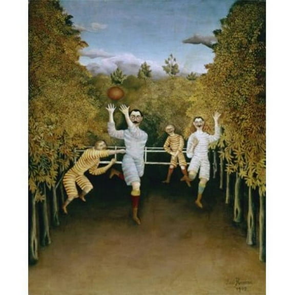 Football Players 1908 Henri Rousseau 1844-1910 French Oil on Canvas Solomon R Guggenheim Museum New York - 18 x 24 in.