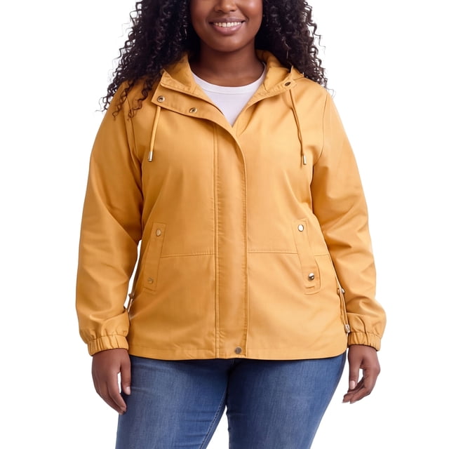 Abrigo de trench con capucha para mujer de tallas grandes Agnes Orinda, resistente al viento, con cierre de cremallera y botones, chaqueta de invierno con bolsillos 3X dorada