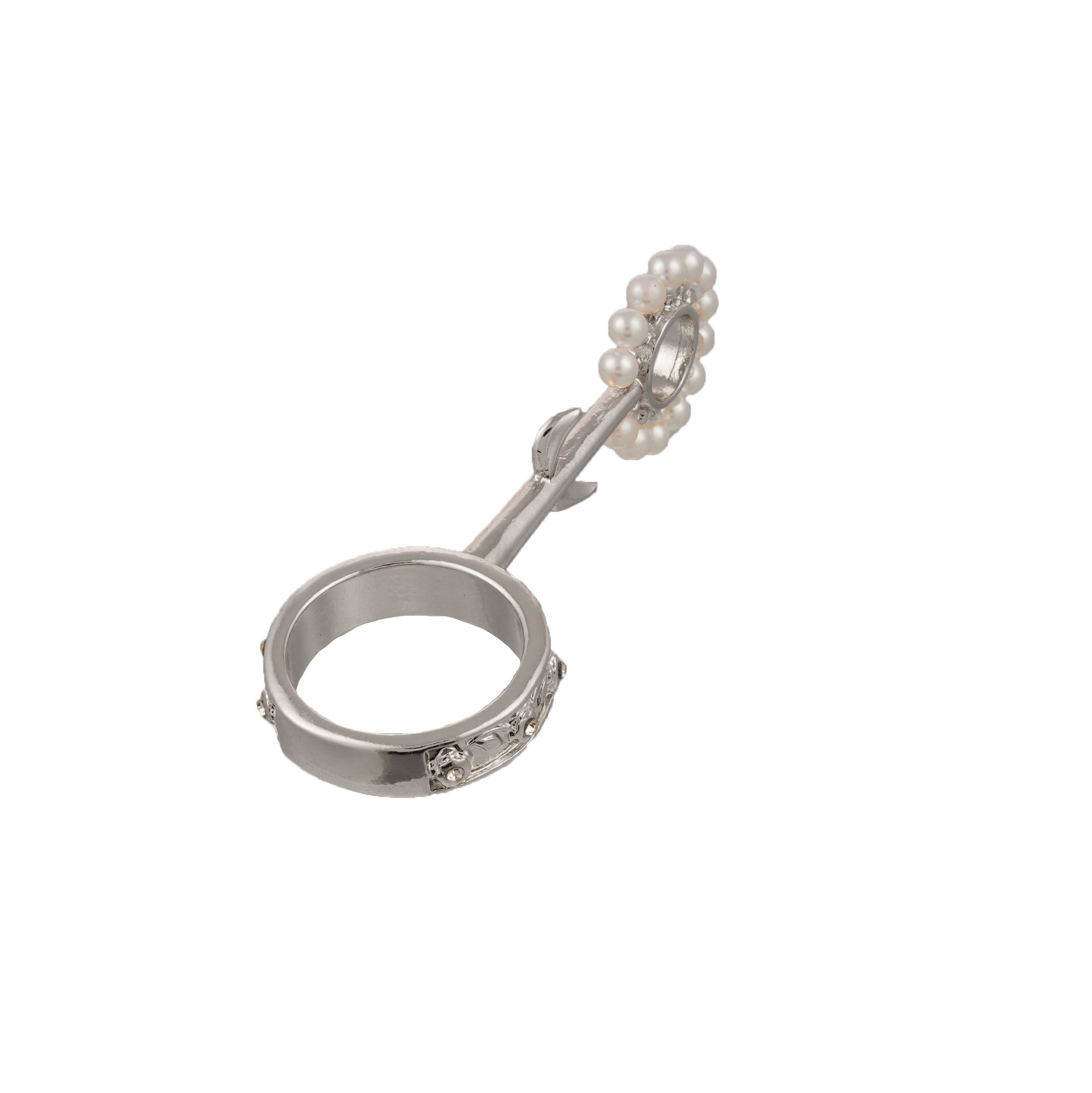 Bella by Thorne Pearl Flower Blossom Adult Ring, Silver- 8, (Unisex)