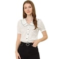 thumbnail image 1 of Camiseta De Manga Corta Con Cuello Peter Pan Y Lunares Vintage Para Mujer Blanco XS, 1 of 6