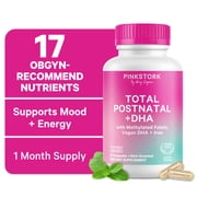 Pink Stork Postnatal Multivitamin for Breastfeeding Moms, 60ct - Vegan Algae DHA, Iron, Folate, and Vitamin B12, No Fishy Burps, Mint Scented