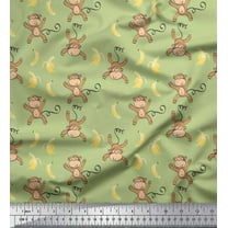Soimoi Satin Silk Fabric Banana & Monkey Kids Print Fabric by The Yard 42 Inch Wide
