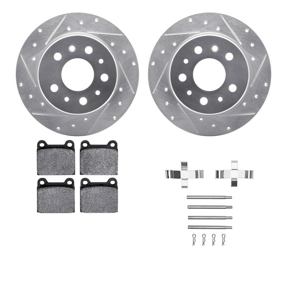Dynamic Friction Company Rear Brake Rotors-Drilled and Slotted-Silver with 5000 Advanced Brake Pads includes Hardware 7512-63009