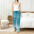 thumbnail image 4 of Pajama Pants Women, Teal Turquoise Fluid Stripes Sweatpants Soft Sleep Lounge Pants, Casual PJ Bottoms Pants with Pockets, 4 of 7