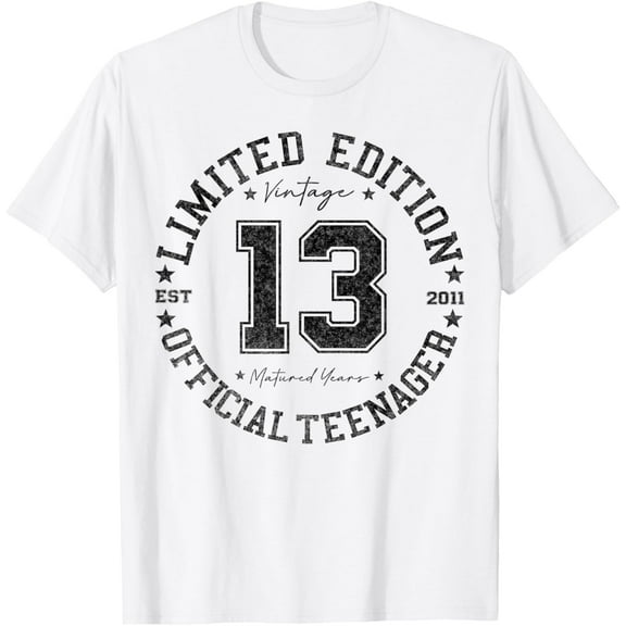 Official Teenager 13th Birthday 13 Year Old Gifts T-ShirtMen and women, White T-shirt, size: Extra large