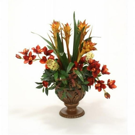 Distinctive Designs International 9857 Orchids Berries Ranunculus & Protea in Acanthus Leaf Compote