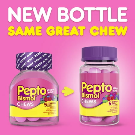 Pepto Bismol Chews, Over-the-Counter Medicine, Nausea and Indigestion Relief, Berry Mint, 24 Ct