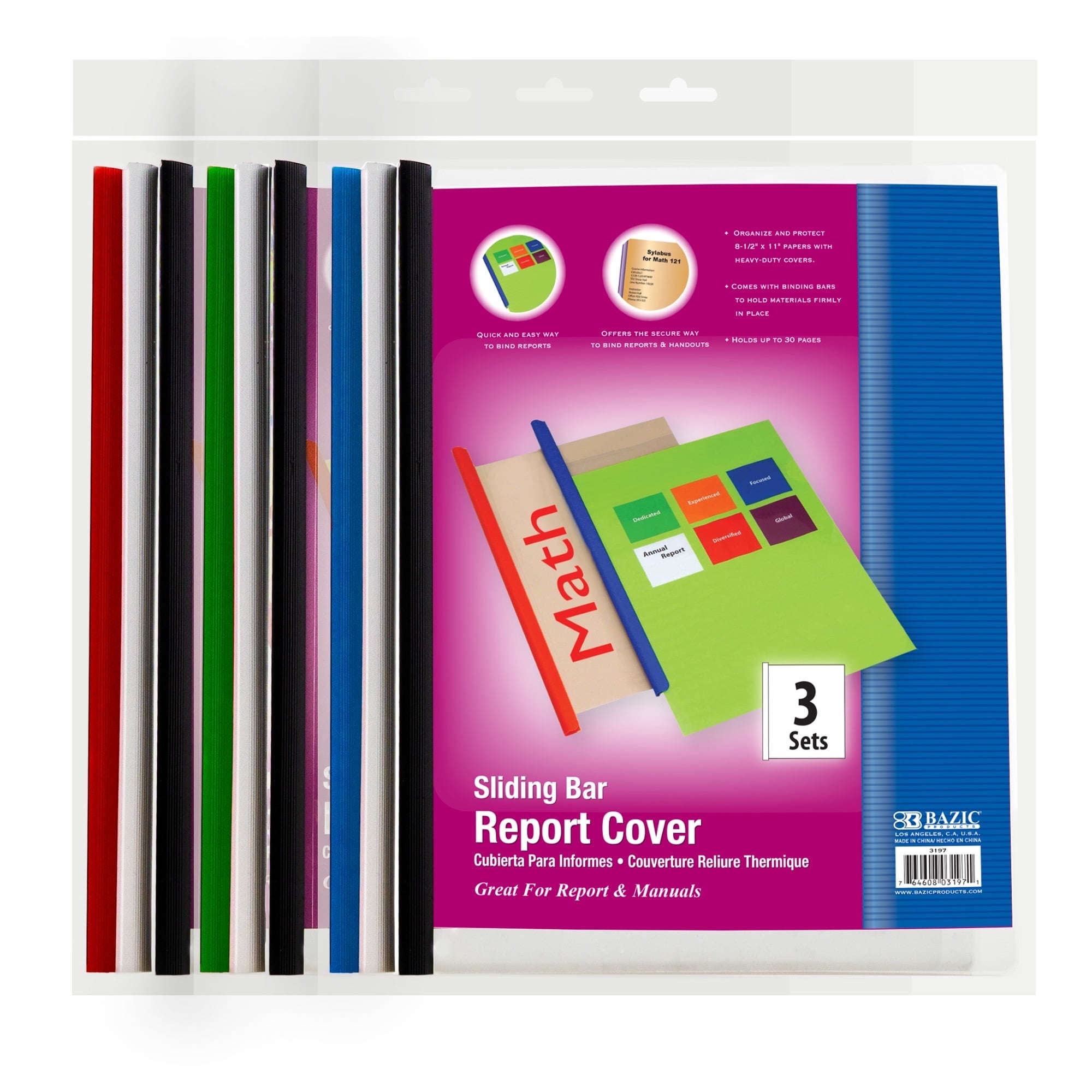 BAZIC Clear Front Report Covers with Sliding Bar 3 Pack