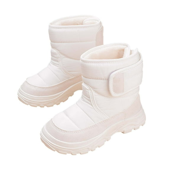 Chenyee Boys Girls Snow Boots Toddler Hook and Loop Mid Calf Furry Lined Winter Cotton Shoes for Kids