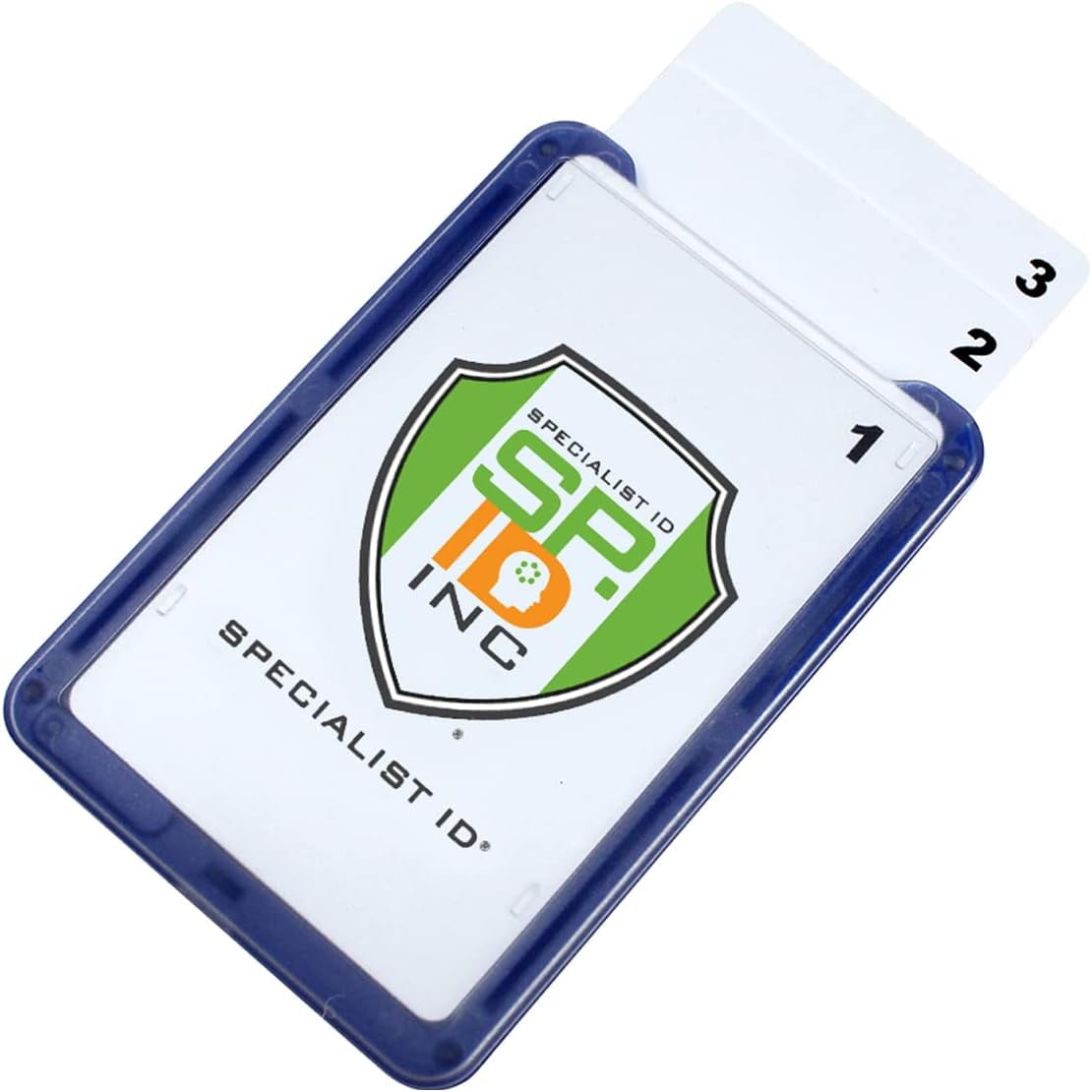Specialist ID Vertical Top Load Three Card Badge Holder - Hard Plastic with Heavy Duty Breakaway Lanyard w Quick Release Metal Clip & Key Ring (One Holder / 3 Cards Inside) (Royal Blue)