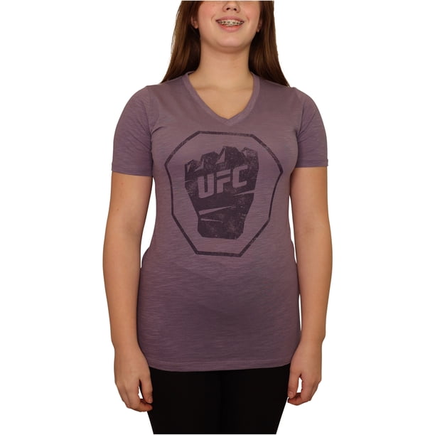 Playera estampada con logo desgastado de UFC para mujer, púrpura, XXL