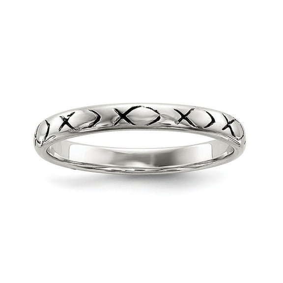 Sterling Silver Rhodium-plated Polished Antiqued Ichthus Ring QR6586