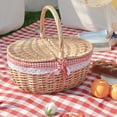 thumbnail image 2 of Cesta de mimbre para picnic, cesta de ratán para servir con tapa y asa, portátil Pequeño, 2 of 9