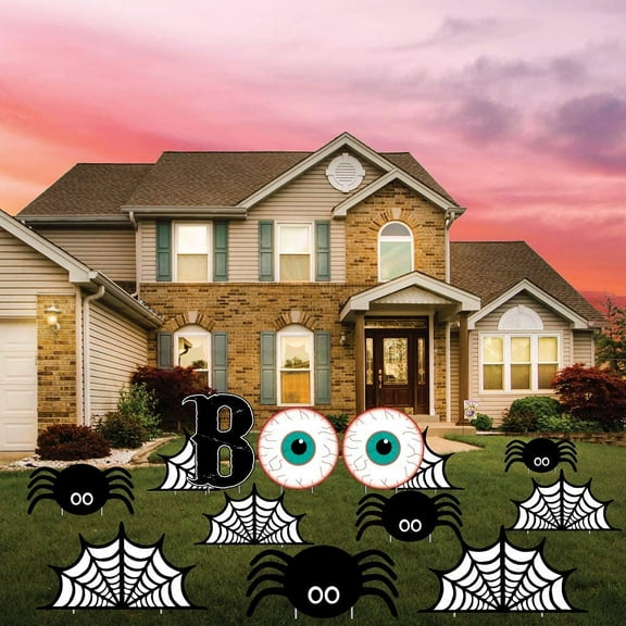 VictoryStore Boo Eyeballs and Spiders Halloween Yard Decorations Display, Outdoor Halloween Decorations 13 pcs Includes Stakes