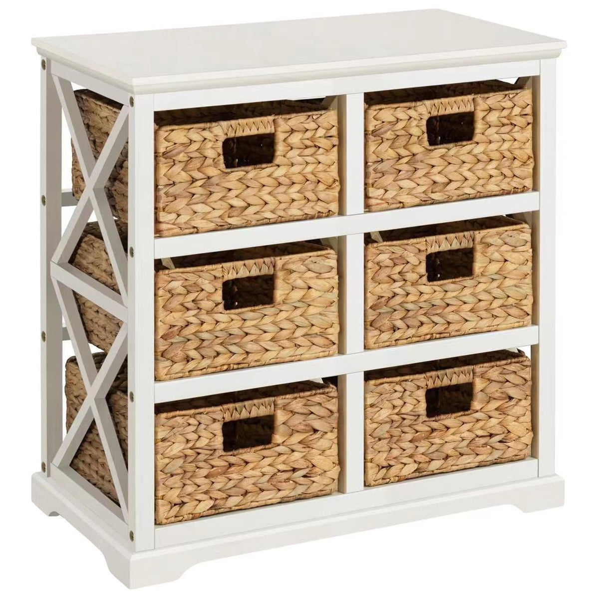 Ehemco Hampton Meadows 3 Tier X Side End Storage Cabinet With 6 Wicker Baskets White