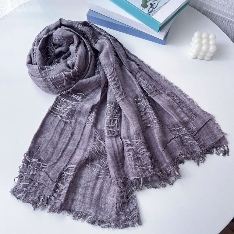 Xfvqtps Mens and Womens Scarf Solid Color Plain Weave Tattered