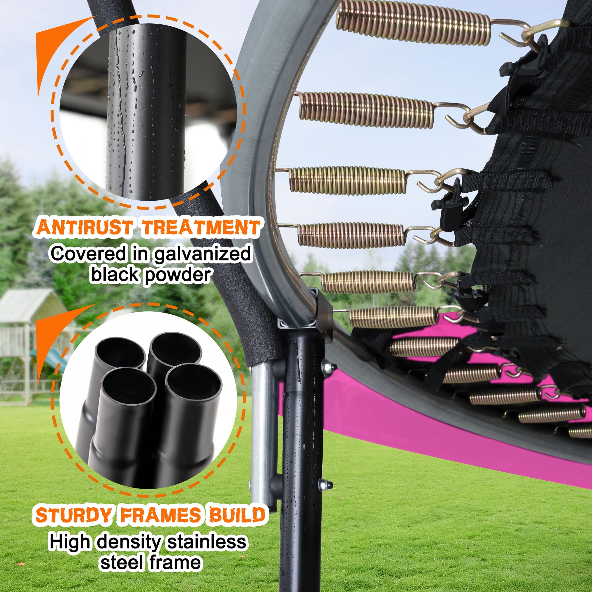 JELENS Trampoline 8FT 10FT 12FT 14FT 16FT, Recreational Trampolines with Enclosure Net and Ladder, Outdoor Anti-Rust Trampolines for Kids and Adults