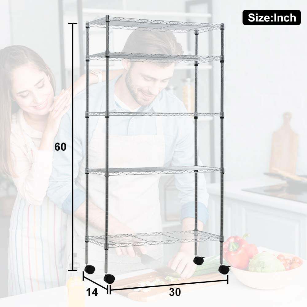 NiamVelo Storage Shelves 5-Tier Wire Shelving Unit with Wheels ,  Adjustable  Metal Shelves Heavy Duty NSF Garage Shelves  750 lbs Capacity (Chrome)