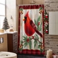 thumbnail image 3 of Christmas Cardinal Bathroom Shower Curtain Red Bird Berry Holly Bells Red Plaid Waterproof Washable Shower Curtains for Bathtub Bath Decor with Grommets and Hook 54 X 78 Inch, 3 of 8
