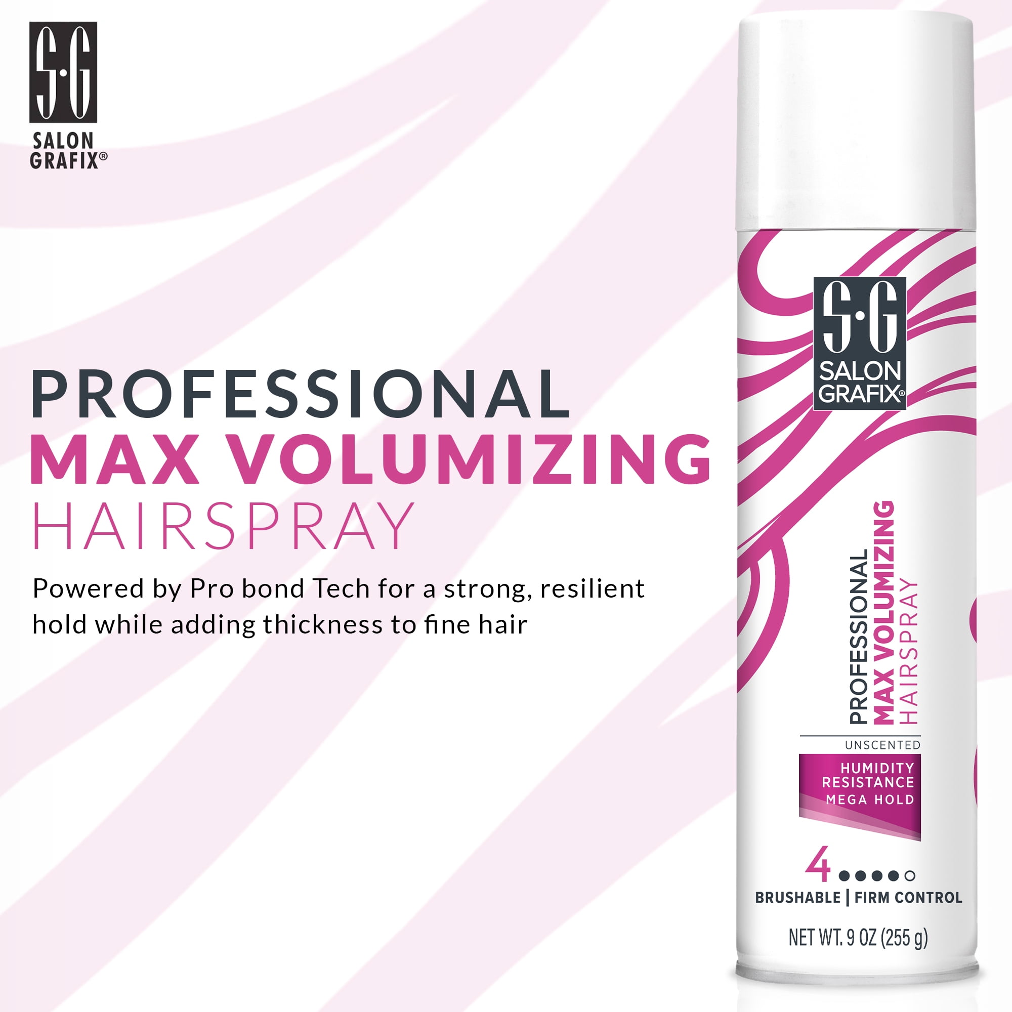 (4 pack) Salon Grafix Professional Max Volumizing Hair Spray, Mega Hold, for All Hair Types, 9 oz