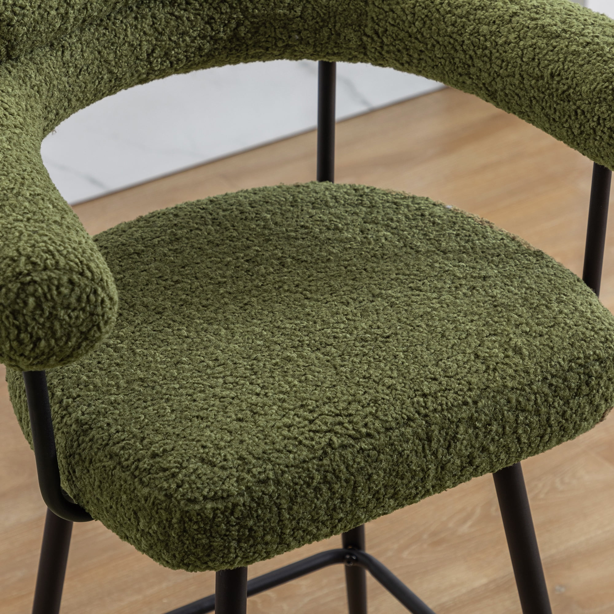 Zesthouse 26.7" Swivel Counter Stools Set of 2, Upholstered Sherpa Bar Stools with Back and Metal Legs, Modern Counter Height Chairs for Kitchen Island, Green