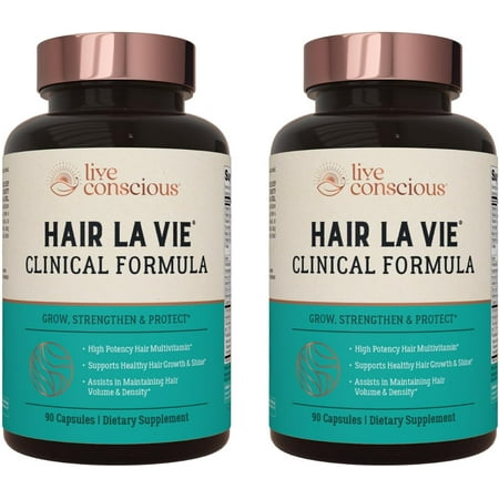 Live Conscious Hair La Vie Clinical Formula Hair Vitamins for Hair Regrowth, 90 Caps (Pack of 2)