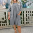 thumbnail image 2 of Sentmoon Robes d'Été à Manches Courtes Col Ras du Cou Grande Taille Robes de Printemps 2026 Couleur Unie Coupe Régulière Extensibles Robe de Fête Invitée de Mariage pour Femmes pour le Travail et le Bureau Gris P, 2 of 7