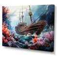 thumbnail image 2 of Designart "Pirate Ship As An Underwater Memory II" Coastal Coral Under Water Canvas Art Print, 2 of 7