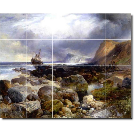 Ceramic Tile Mural-Thomas Moran Waterfront Painting 367. 21.25" w x 17" h using (20) 4.25 x 4.25 ceramic tiles