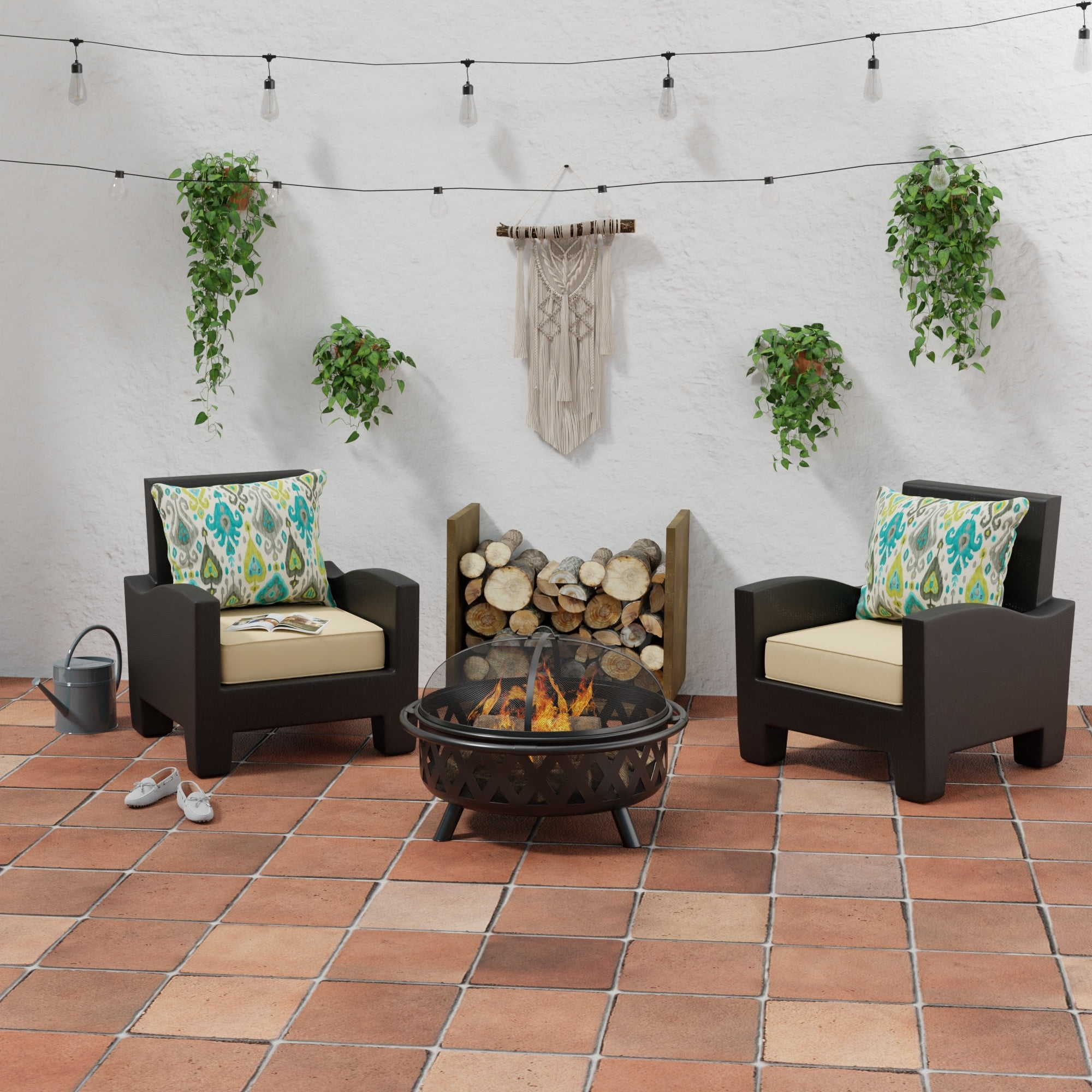 Jordan Manufacturing 21" x 24" Paso Turquoise Multicolor Ikat Rectangular Outdoor Deep Seat Chair Back Cushion with Welt (2 Pack)