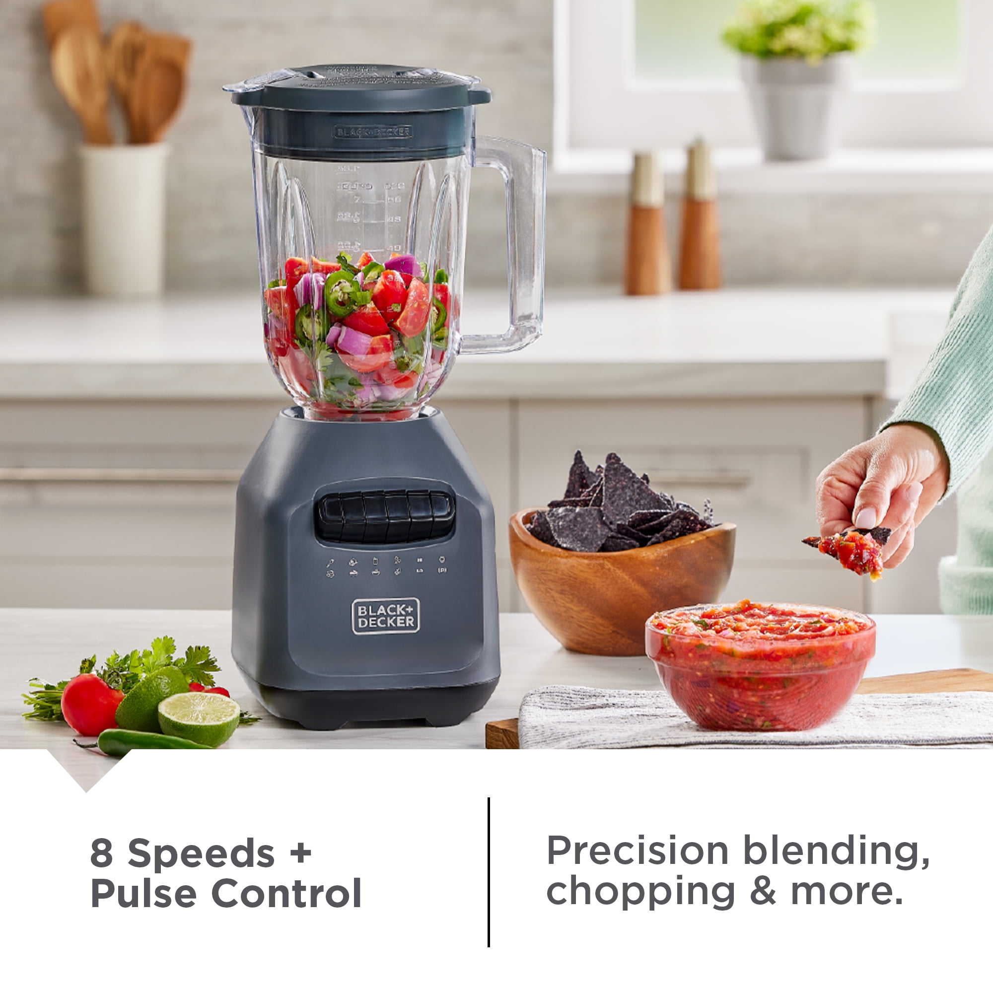 BLACK+DECKER Ice Crush Blender, 56 oz Plastic Jar, 750W, 6-Tip Blade, 8 Speeds + Pulse