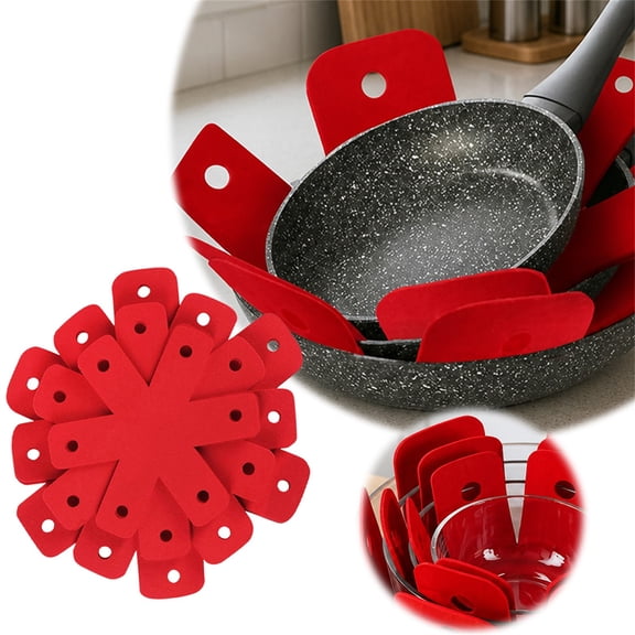 12 Piece Non-Woven Pot and Pan Protectors - Reusable Cookware Dividers for Stacking Pans, Bowls, and Dishes - Set of 4 Sizes (10/12/14/16 inch) (Red)