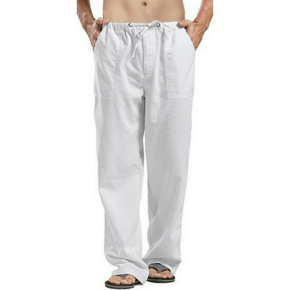 MAWCLOS - MAWCLOS Elastic Waist Linen Pants for Men Long Pants with ...