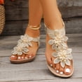 thumbnail image 4 of Dakaela Sandals for Women Flat Dressy Summer Flower Sandal with Ankle Strap Arch Support Comfortable Casual Walking Flats Shoes (6,Beige), 4 of 8