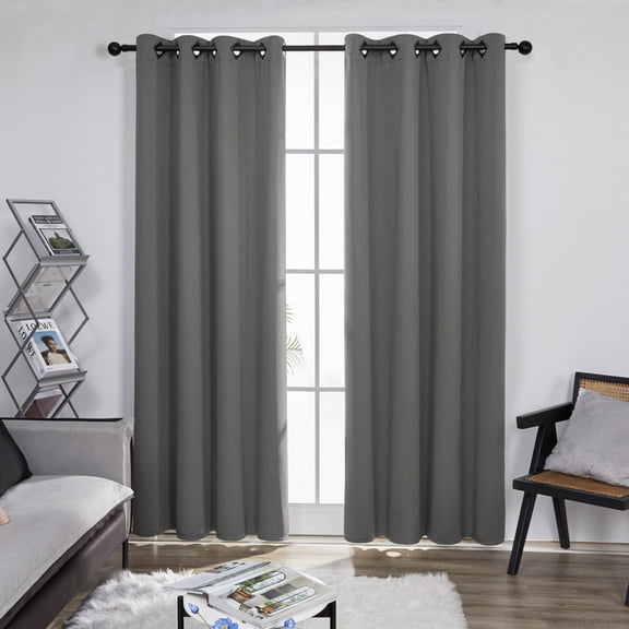 Deconovo Grommet Blackout Curtains Set of 2, Solid Thermal Insulated, 52"x84", Gray