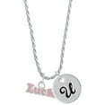 thumbnail image 1 of Delight Jewelry Pink ''Luck'' with Heart Silvertone Script Initial Disc - U - Charm Necklace, 20"+3", 1 of 4