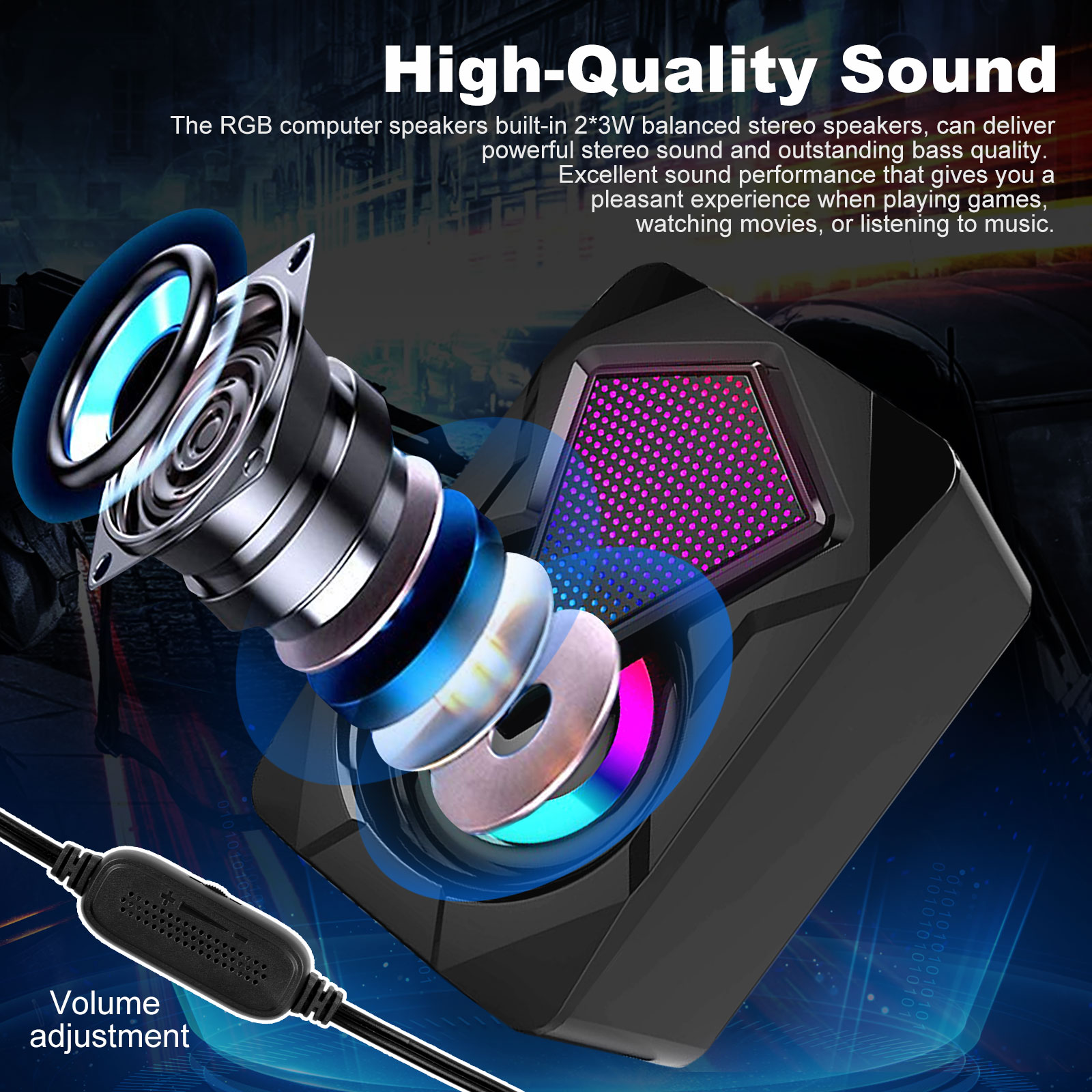 Computer Speakers RGB Gaming Speaker USB Powered Stereo 2.0 Volume Control PC Speakers with LED Light, Dual-Channel Multimedia Speakers for Computer Desktop Laptop PC Smartphone TV Game Machine(6W) - image 2 of 9