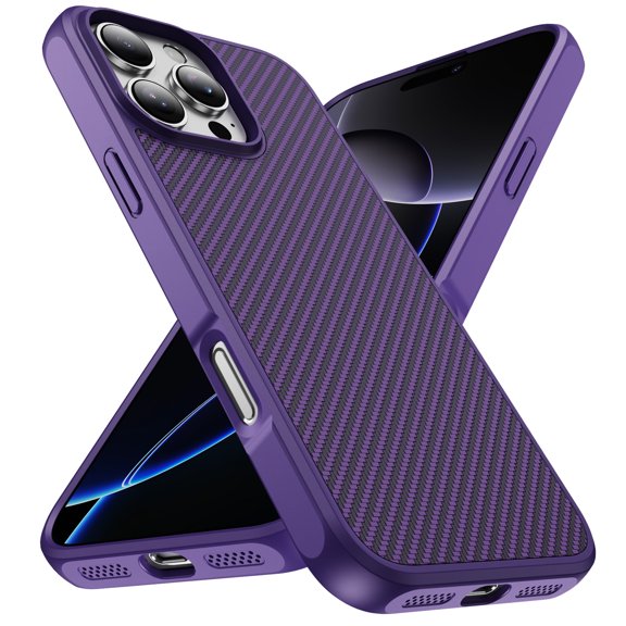 Allytechgroup Slim Carbon Fiber Texture Phone Case for Apple iPhone 16 Pro, Shockproof Soft TPU Bumper, Raised Edge Camera and Screen Protection, Lightweight Anti-Slip Cover, Purple