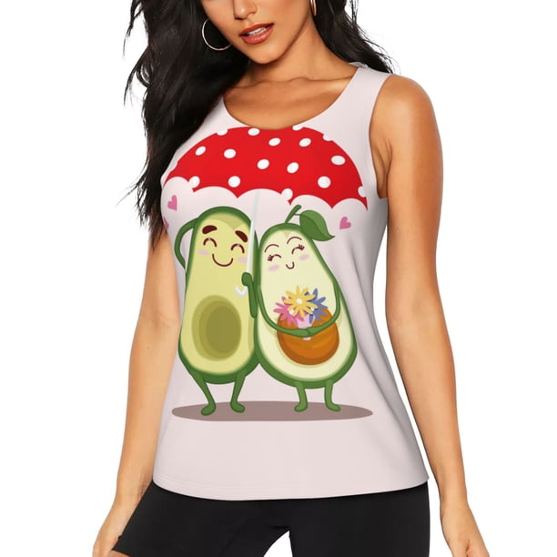 Fotbe Avocado Lovers Wearing Umbrella Blusas Sin Mangas para Mujer – Estilo Casual, Corte Suelto, Slim-Fit, Cuello Redondo Deportivo, Tops de Verano para Gimnasio y Yoga-Small