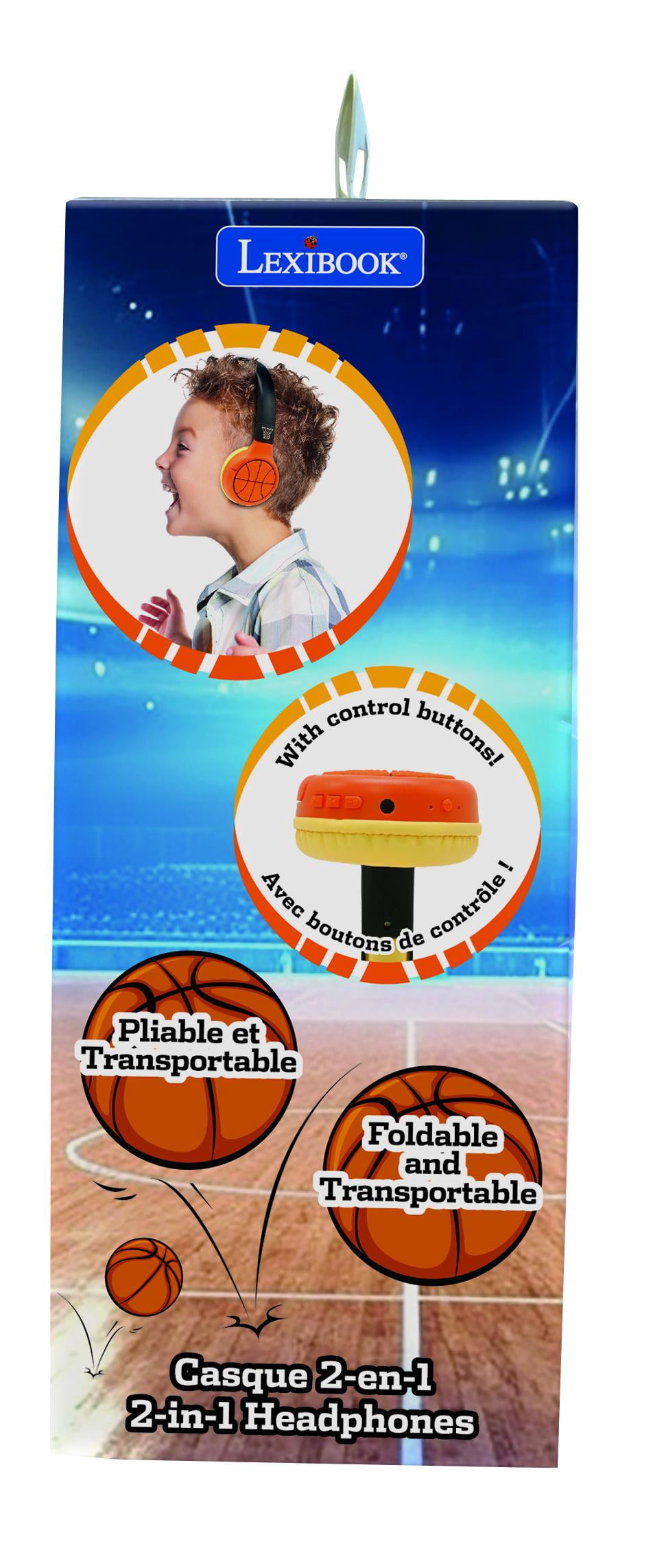 Lexibook - Basketball - 2-in-1 Bluetooth & Wired Headphones with microphone and control button, Foldable and Adjustable, Long lasting rechargeable battery