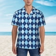 thumbnail image 2 of Balery Blue Squares Camisas hawaianas de manga corta para hombre, camisas playeras de corte holgado, camisas de vacaciones con botones,Small, 2 of 7