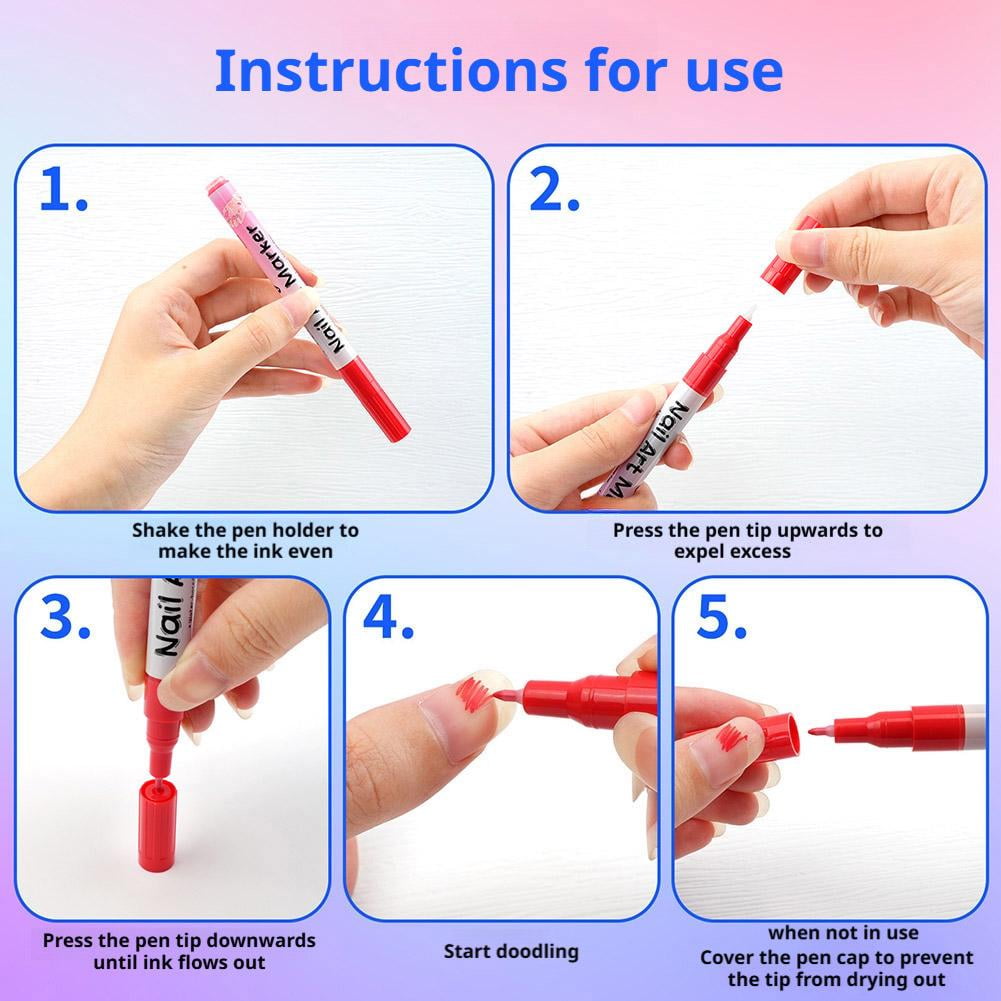 24 Colors Nail Art Pens Set Quick-Drying Acrylic Paint Markers for 3D Nail Art, Dotting & Drawing, Nail Design Tools for DIY Manicure at Home & Salon