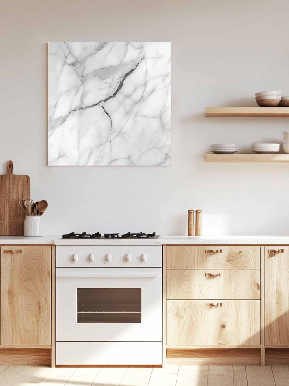 White Marble Canvas Wall Art, Grey White Abstract Art Framed Wall Decor Modern Artwork Prints Painting for Living Room, Bedroom, Kitchen & Cafe Decor 16x16 Inch
