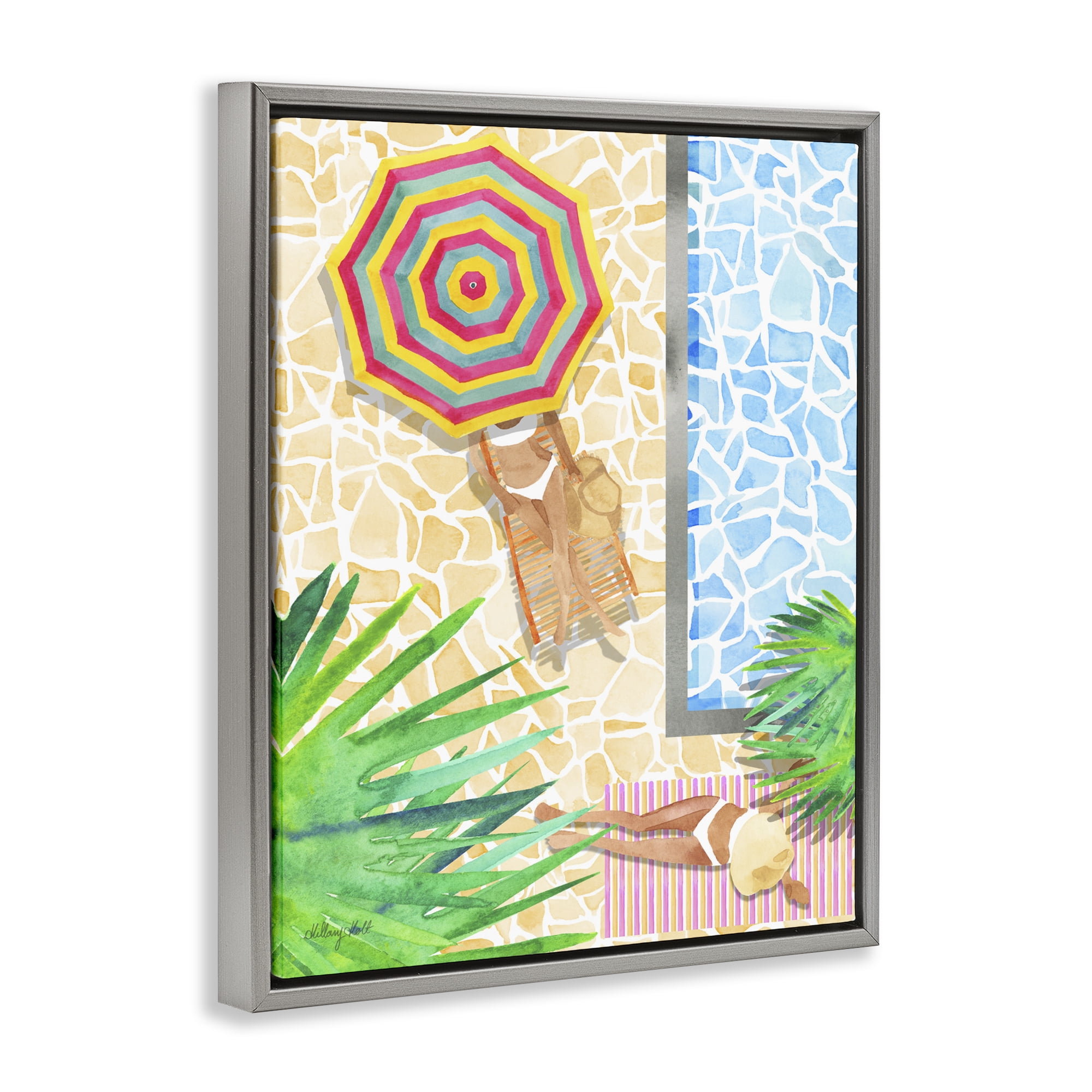 Stupell Industries Poolside Chill Duo Gray Framed Floater Canvas Wall Art, design by Hillary Holt