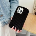 thumbnail image 6 of Compatible with iPhone 15 Pro Max Plush Case Stripe Pattern Fluffy Fuzzy Furry Warm Plush Phone Case Girly Women Girls Smooth Cozy Winter Soft TPU Warm Hair Fur Shockproof Phone Cover, Black, 6 of 12