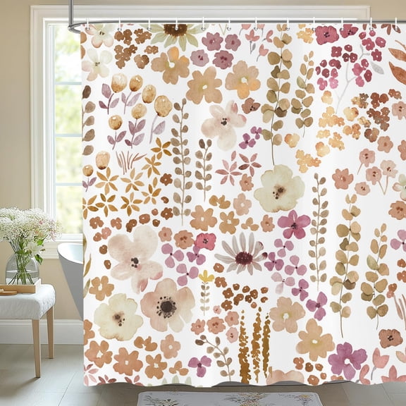 Cute Floral Shower Curtain Fall Autumn Yellow Wildflower Plant Bathroom Curtain Modern Colorful Watercolor Waterproof Fabric Shower Curtains Set with Hooks 72"W x 72"L (Pack of 1)