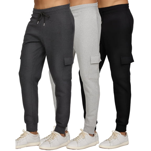 Pure Champ Mens 3 Pack Fleece Cargo Pants Active Athletic Mens Sweatpants Workout Jogger Drawstring Size S-3XL(SET4 Size Large)